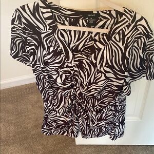 Alfani Brown and White Ruched Graphic Blouse